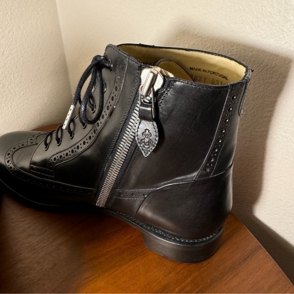 The Office of Angela Scott handmade Black Leather lace-up Ankle Boots EU41 US11 - Picture 7 of 11